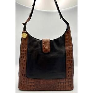 Brahmin Vintage Leather Shoulder Bag Kendall Brown Croc & Black Tuscan Leather